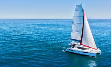 Sunsail 454L catamaran under sail